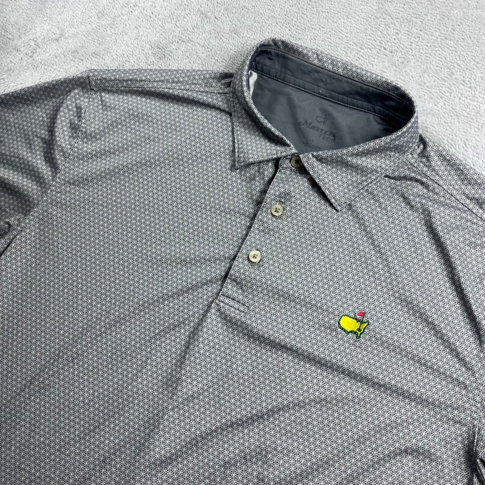 Masters Tech Mens Golf Polo Shirt Grey Geometric Print Short Sleeve Logo Large